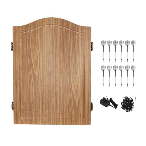 Electronic Dartboard Cabinet Combo Pro Size Large Auto-Scoring Cricket Display Extended Dart Catch Area 16 Player Multiplayer, Dartboard Cabinet with Soft Tip Darts and Power Adapter
