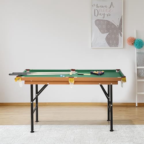 Penau 55 Inch Portable Folding Billiards Table Game Pool Table with Complete Set Green Felt for Family Fun