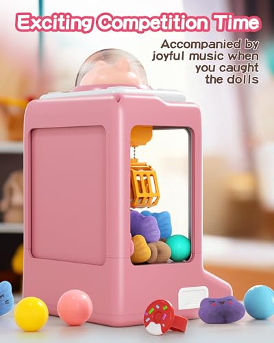 Claw Machine for Kids, Mini Vending Machine with Game Coins & Music, Prize Dispenser Toys for Girls and Boys, Electronic Claw Game Machine for Party Birthdays, Includes 35 Mini Toys (Doggy Pink) - style: Doggy Pink