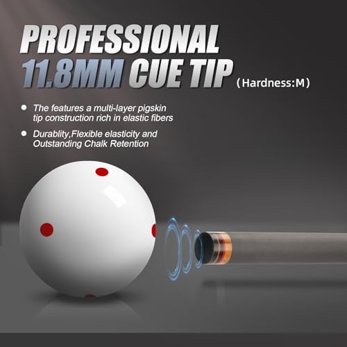 58" Carbon Fiber Pool Cue Stick - Elegant Design Billiard Cue for Adults, Low Deflection Pro Shaft with 11.8mm Tip, 3/8-8 Joint - color: Piano Black