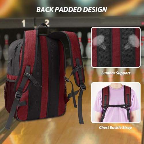 Bosynoy Bowling Backpack, Bowling Ball Bag Totes for Single Ball with Shoe Compartment & Foam Padded, Fits Shoes Up to US Mens Size 16, Grey - color: Red