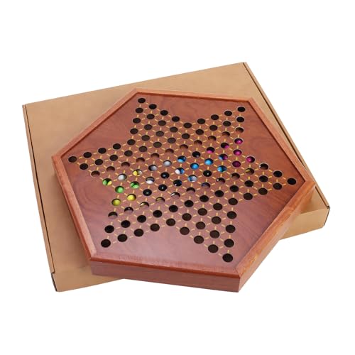 Chinese Checkers 13.7" Large Upgraded Version Wooden Game Board,with 16mm(0.62") 60+Spare Acrylic Marbles,Classic Strategy Family Board Game.