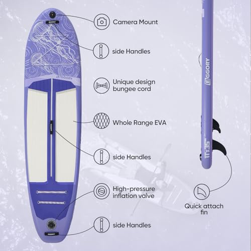 Inflatable Paddle Board,Stand Up Paddle Board Set, Extra Wide SUP Board with Removable Fin, Floating Paddle, Hand Pump, Waterproof Phone Pouch,Traveling Board - color: JF purple