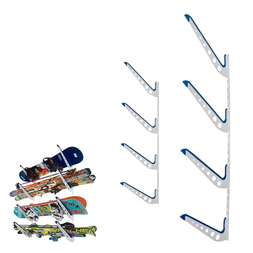 StoreYourBoard Beach Chair Storage Rack for Garage, Umbrella Wall Rack, Surfboard Rack for Wall, Wakeboard Rack, Snowboard Wall Mount, Paddle Board Storage Rack, 4-Level Board Hanger, 100 lb, White