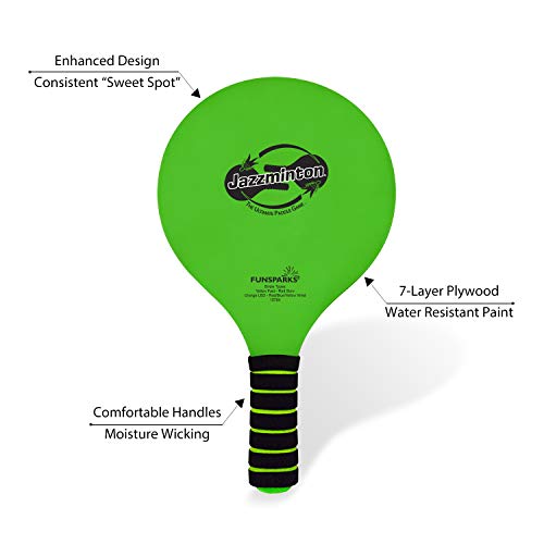 Jazzminton Paddle Ball Game Beach for Family and Friends - 2 Paddles, 2 Birdies, 1 Ball and Carry Bag – Wind Birdie Included for Windy Days