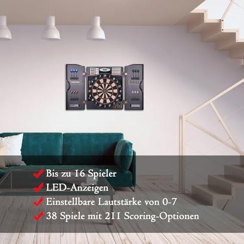Electronic Dart Board with Cabinet LED Electric Digital Dart Boards for Adults with 12 Soft Tip Darts
