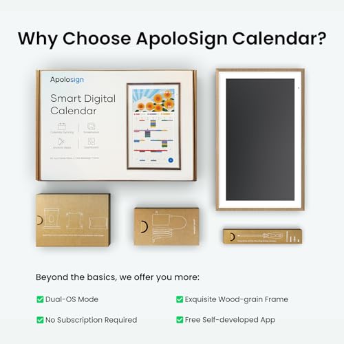 Apolosign 15.6-inch Digital Family Calendar, No Subscription Fee, Smart Wall Planner with Calendar Sync, Chore Chart & Touchscreen Display for Busy Families, Dual Mode, with Stand (Teak) - color: Teak