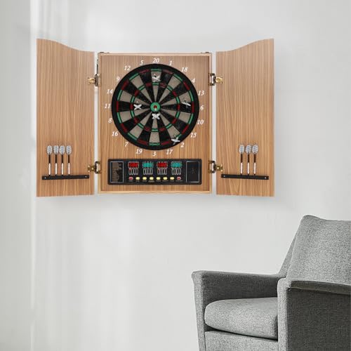 Electronic Dart Board Cabinet Set, 16-Player Dart Board Machine with LED Display, 27 Game Modes and 243 Sub-Games, Scoreboard Darts Machine Cabinet for Home/Party/Pub