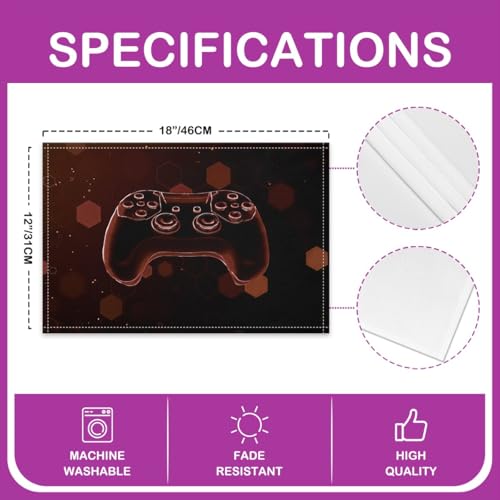 Erosebridal Gamepad 4 PCS of Placemats 12x18 Video Game Place Mat for Dining Table Boys 3D Neon Modern Gamer Non Slip Table Mats Geometric Dark Brown Lights - color: Dark Brown