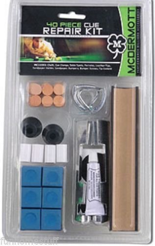 McDermott 40 Piece Cue Repair Kit - 12mm - 13mm - Cue Tips - Cue Clamp - Chalk