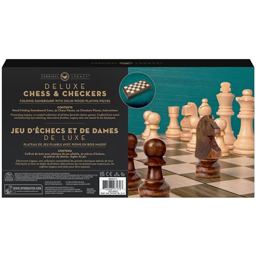 Spin Master Games Legacy Deluxe Chess & Checkers Set, Classic Two Player Game Includes Folding Board with Solid Wood Playing Pieces, for Kids and Adults Ages 8 and up - color: Chess & Checkers