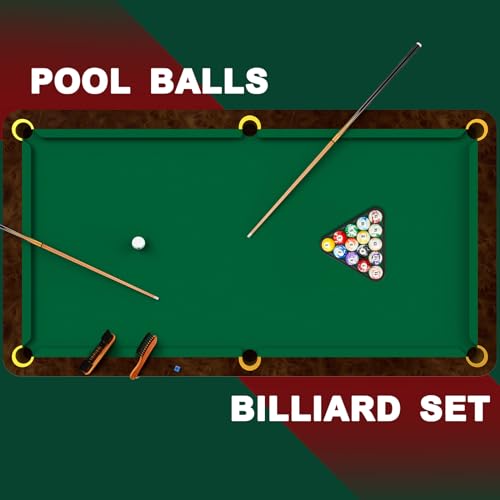 Outus 71 Pcs Premium Pool & Billiard Table Accessories Set – Pool Balls, Cue Sticks with Tips, Triangle Rack, Chalks, Brush Spot Stickers for Home Family & Beginner Practice - style: Marble Style Balls