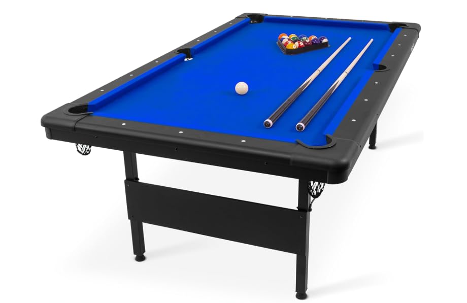 7 Ft Billiards Table, Portable Foldable Pool Table, Pool Tables for Full Size, Includes Full Set of Billiard Balls, Cues, Chalk & Brush for Family Game Room, Basements or Garage