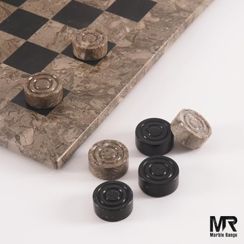 Marble Checkers Board Game 15 Inches Oceanic and Black Handmade 2-Player Tournament Checker Set, Board Game Set – Elegant for Home Decor
