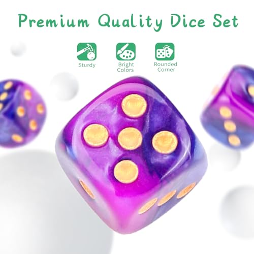 36 of Pack 12MM 6 Sided MINI Dice Set,Two Colours D6 Game Dice Set, 6 Sided Standard Dices for Yahtzee, Bunco,with Portable Plastic Box(Blue Purple) - color: Blue Purple