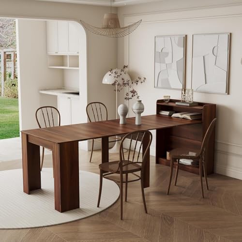20"-99" Extendable Dining Table with Storage for 2-10 People, Modern Modular Extension Table, Space-Saving Extra Long Folding Dining Table, Multifunctional Conference Meeting Table, Walnut - color: Walnut, style: 20" - 99" (2-10 People)