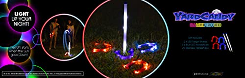 YARDCANDY After Dark Illuminated Horseshoes - Complete with 2 Weighted Blue LED Horseshoes, 2 Weighted Red LED Horseshoes and 2 LED Stakes. Perfect for Play Both Day or Night.