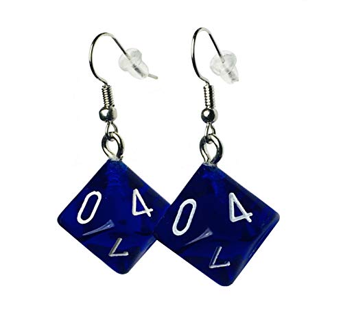 d20 / d10 Polyhedral Dice Earrings - Translucent Colors - color: d10 Dark Blue