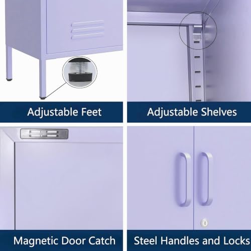 Single Door Lockable Metal End Table & Children's Bedside Table, 2-Tier Storage Cabinet with Adjustable Shelf, Easy Assembly Side Table for Living Room Bedroom Home Office Purple - color: Lilac, style: End Table-28"H-GL