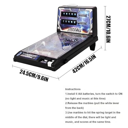 Table Top Pinball Machine, Interactive Arcade Game for Family Fun - with Lights Sounds, Electronic Desktop Ball Shooting Toy, Ideal Gift for Kids Adults Birthday Christmas