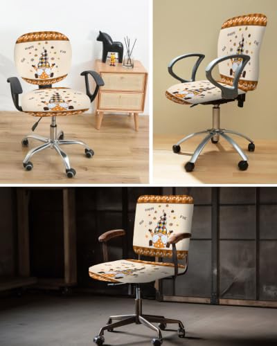 Savannan Office Chair Cover, Happy Fall Harvest Gnome Protective Stretch Elastic Universal Cover for Desk Task Chair,Computer Rotating Chair 1 Pcs Thanksgiving Pumpkin Leaves