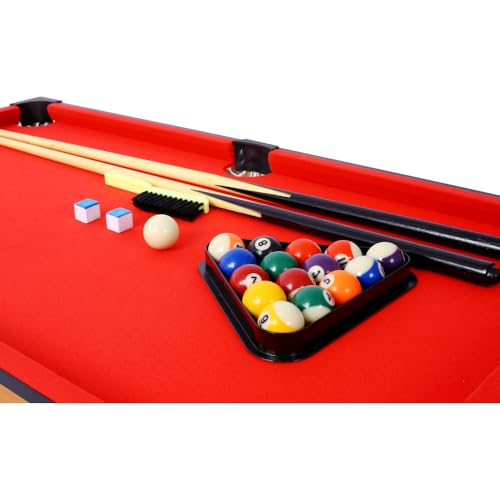 5-in-1 Multi-Game Table - Billiards, Push Hockey, Foosball, Ping Pong, and Basketball Black/Blue - color: Brown + Red Tablecloth