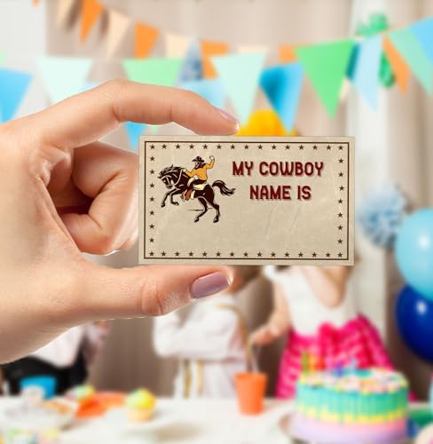 Western Cowboy Party Favors for Birthday Party Decorations, What's Your Cowboy Name Game, 1 Game Sign and 30 Name Stickers, Birthday Games for Party, Birthday Party Activity, Fun for Adults Games - style: Cowboy-brown