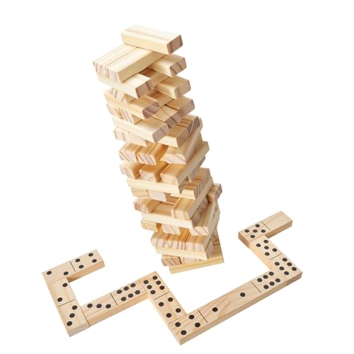 VEVOR Tumbling Timber Toy, 54 Blocks, Pine Wood Tumbling Tower Game with Storage Crate, Tumble Tower Blocks, Multiple Ways to Play Wooden Stacking Game for Indoor and Outdoor Family Gatherings