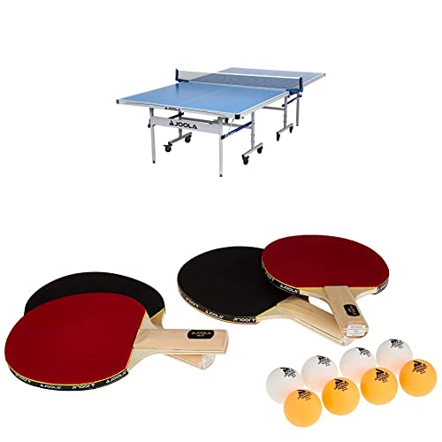 JOOLA NOVA DX Indoor/Outdoor Table Tennis Table with Weatherproof Net Set + JOOLA All-in-One Indoor Table Tennis Hit Set