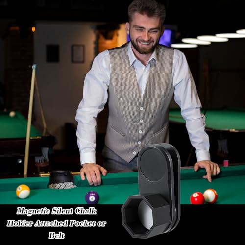 Octagon Pool Chalk Holder with Magnetic Belt Clip, Portable Billiard Cue Chalk Holder, Snooker Accessories, Black & White, Plastic + Magnet