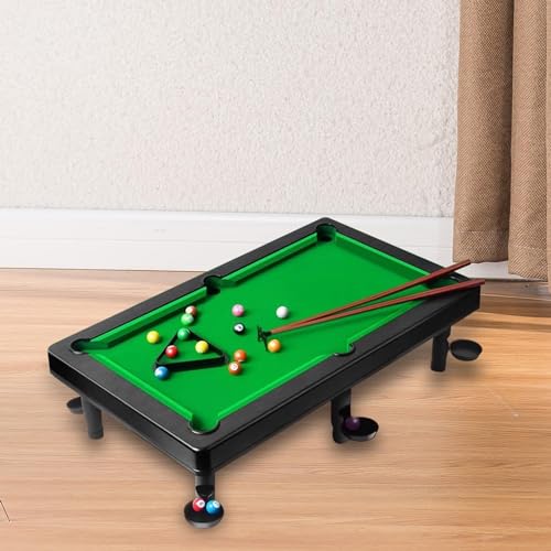 1 Piece Mini Tabletop Pool Set Billiard Game Portable Desk Pool Table Game Balls Pool Cues Triangle Rack PP Material Suitable for Kids Adults Indoor P, 55x33x15.5cm