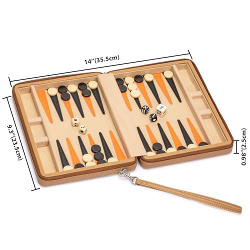Yellow Mountain Imports Travel Magnetic Leatherette Backgammon Mini Game Set, Bozcaada - with Magnetic Checkers, 9-inch Board - color: Wheat Beige