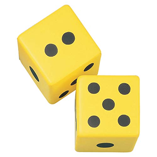 Champion Sports Coated Foam Dice - Soft, Safe & Durable, Ideal for Math, Counting & Games, High-Visibility Yellow with Black Pips - 3 or 6 Inch Pairs - style: 6 Inch (Set of 2)