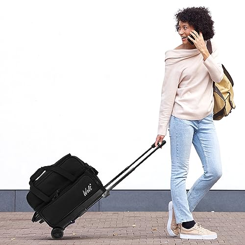 WOLT Double Roller 2 Ball Bowling Bag with Separate Shoe Compartment, Large Capacity Bowling Ball Bag with Accessory Pocket, Retractable Handle Extends to 40" - color: Black