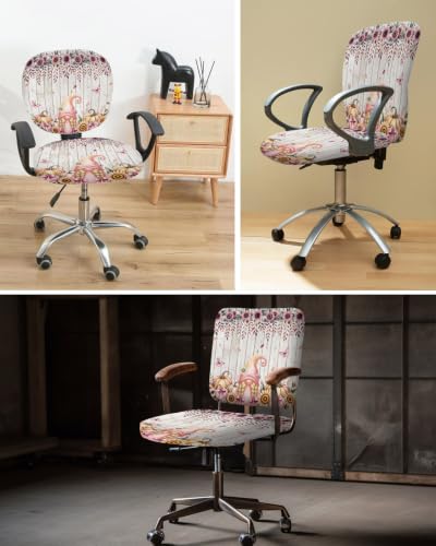 Savannan Office Chair Cover, Cute Pink Gnome Pumpkin Floral Protective Stretch Elastic Universal Cover for Desk Task Chair,Computer Rotating Chair 1 Pcs Retro Wood Board