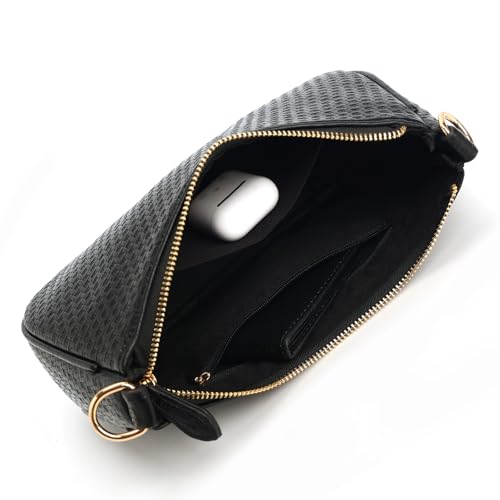 VODIU Clutch Tote Handbags with 2 Removable Straps and Zipper Closure Crossbody Bags Shoulder Purse Handbag for Women - color: B-black