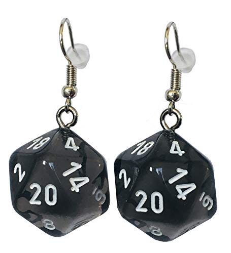 d20 / d10 Polyhedral Dice Earrings - Translucent Colors - color: Grey Smoke (White #s)