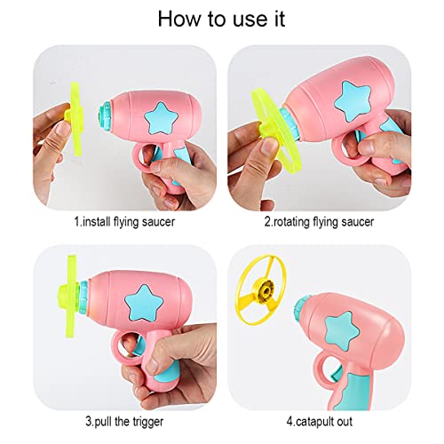 Berry President Flying Saucer Toy, Flying Disc Launch Playset with Rotating Flash Light, Indoor Outdoor Twist Shoot Toy for Kids Aged 3 Years Old & Up (Pink) - color: Pink