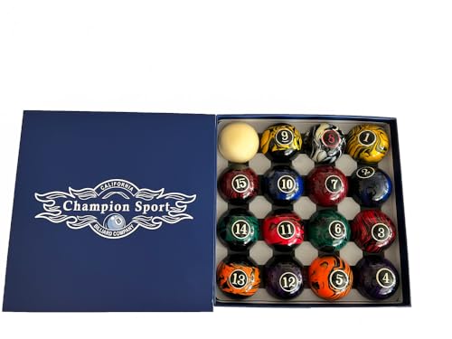 Champion Deluxe 2-1/4" Billiard Pool Ball Set Complete 16 Ball Set (Several Style Available) - color: Champion Dark Marble Pool Balls set