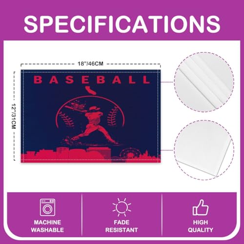 Erosebridal Baseball Placemats Set of 4 Softball Place Mat Sports Games Placement Mats Athlete City Silhouette Table Mats for Dining Table Setting, Dark Blue Red - color: Dark Blue Red