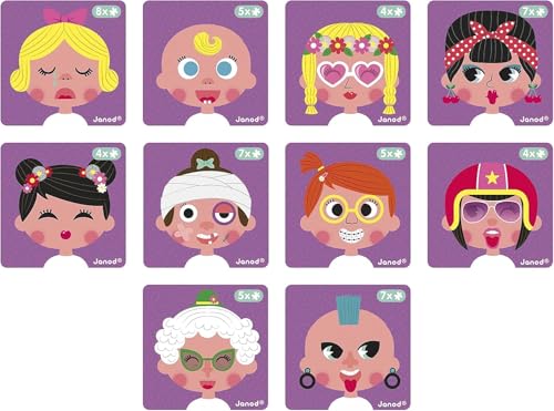 Janod MagnetiBook 66 pc Magnetic Girl Crazy Face Dress Up Game - Ages 3+ - Creative Play - Enhances Creativity and Learning - Includes 55 Magnetic Pieces and 10 Cards - style: Girl Crazy Faces Dress Up