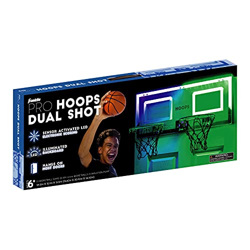 Franklin Sports Over The Door Indoor LED Basketball Hoops-Steel Rim Mini Basket-Includes Ball and Pump-Light Up Backboard - style: Light Up Double Hoops