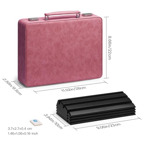 Rummy Game Set, 2-4 Players with 106 Rummy Tiles and 4 Racks, Rummy Travel Game Set with Faux Leather Case, Fun Family Classic Board Games (Pink) - color: Pink