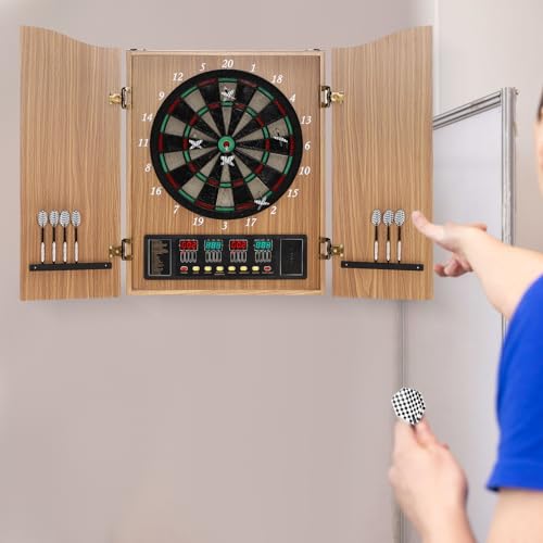 Classic Dartboard Cabinet,Electronic Dartboard Cabinet Set,Dartboard Cabinet Set with Darts and Heads LED Displays for Offices, Gardens, Party Rooms - style: Classic Dartboard Cabinet(Yellow)