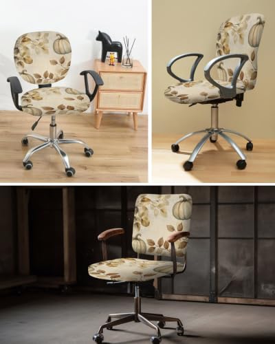 Savannan Office Chair Cover, Fall RetroThanksgiving Pumpkin Protective Stretch Elastic Universal Cover for Desk Task Chair,Computer Rotating Chair 1 Pcs Country Leaves Retro Linen