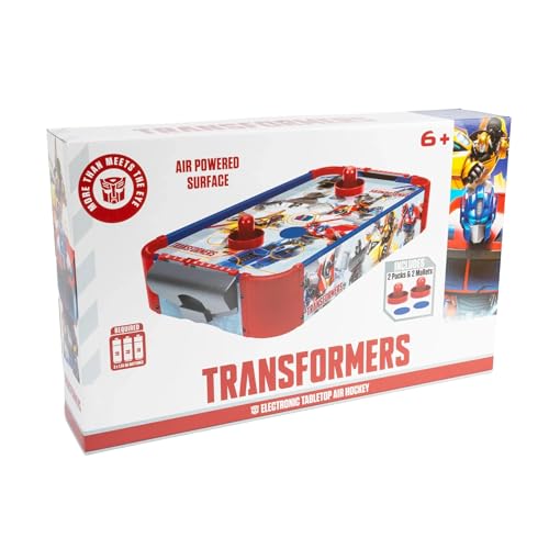 World Tech Toys Transformers Air Hockey Table for Kids - Wooden Tabletop Game with Puck, Pushers & Air Flow System - Hasbro Licensed - Kids 4+