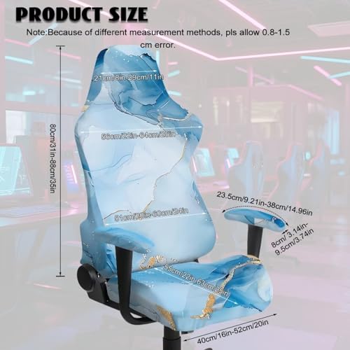 Suobstales Blue Marble Pattern Gaming Chair Covers Slipcovers with Armrest Covers, Stretch Game Computer Office Desk Chair Cover Protector, Soft Fabric Rotating Armchair Covers, Without Chair - color: Blue Marble