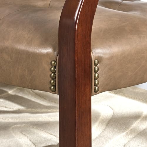 Set of 4 Dining PU Leather Chairs with Casters & Arms, Accent Kitchen Table Chairs with Wheels, Wood Captains Rolling Roller Poker Table Chair, Cherry&Yellowish Brown PU 1533PMB(NO Table!) - color: Cherry &Yellowish Brown Pu