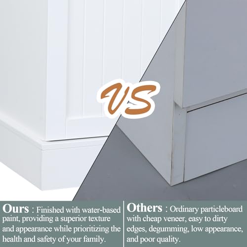 Gyfimoie Sideboard Buffet Cabinet with 2 Drawers, Farmhouse Kitchen Pantry with Adjustable Shelves, Coffee Bar Cupboard Cabinet with 3 Doors for Kitchen, Dining Room (White) - color: White
