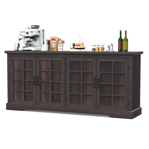 Bigbiglife 70.2" Wood Buffet Cabinet, Farmhouse Buffet Sideboard Cabinet with 4 Doors and Adjustable Shelves, Coffee Bar Wine Bar Storage Cabinet for Kitchen, Living Room, Chocolate Brown - color: Chocolate Brown